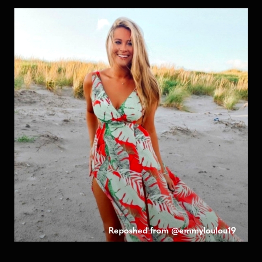 Coral & Mint Tropical Maxi Dress - Women's Summer V-Neck